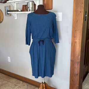 Boden Peggy drawstring waist shirt dress size 8 navy blue minimalist teacher kne